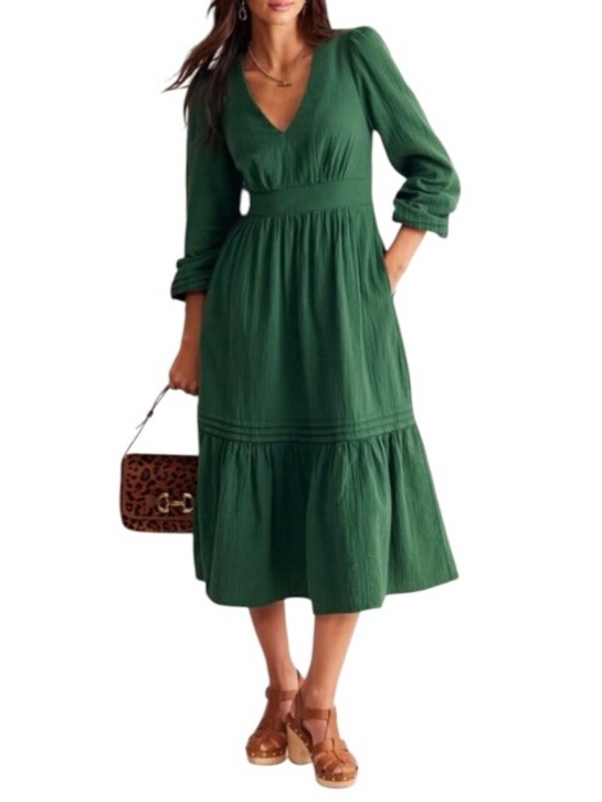 Boden Dresses & Skirts - Boden Green Eve Tiered Cotton Midi Dress NWT Size 16 18 Plus Cottagecore